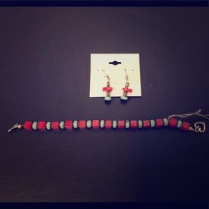 Turquoise & Coral earring & bracelet set